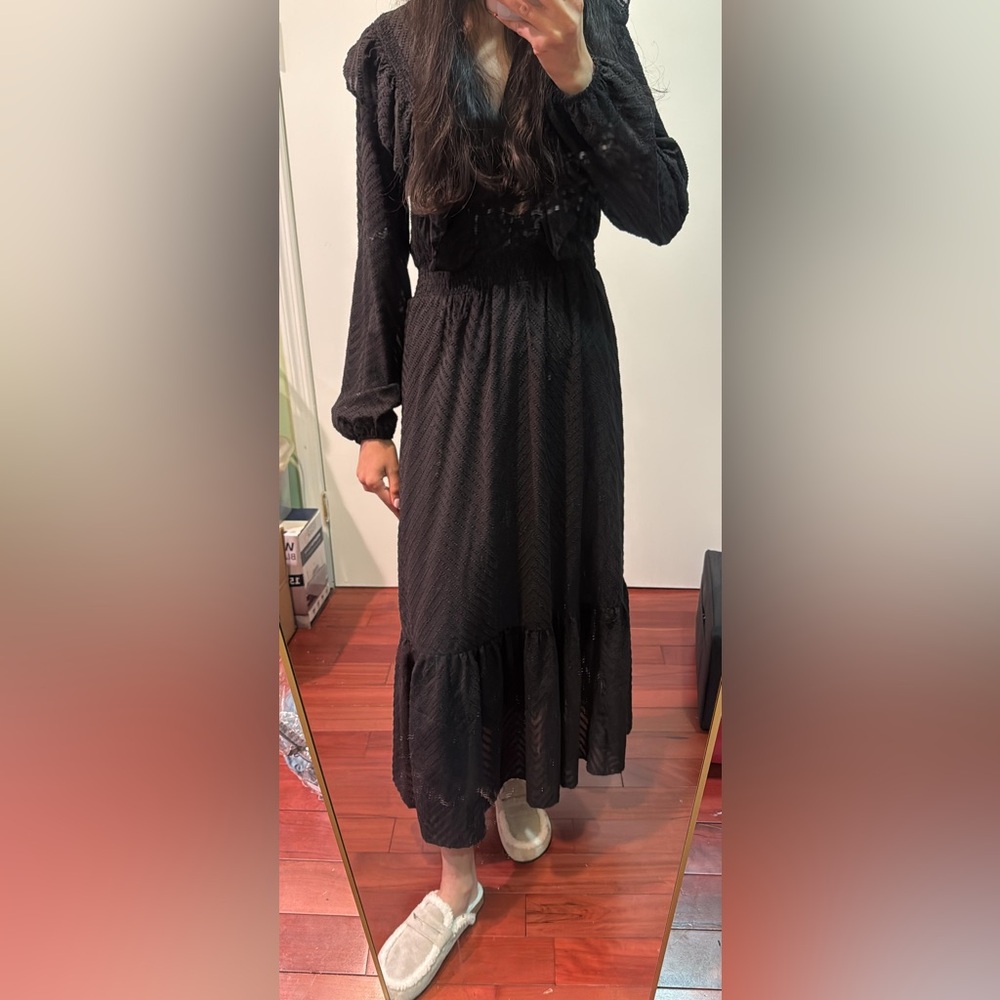 Zara Black Long Sleeve Maxi Dress